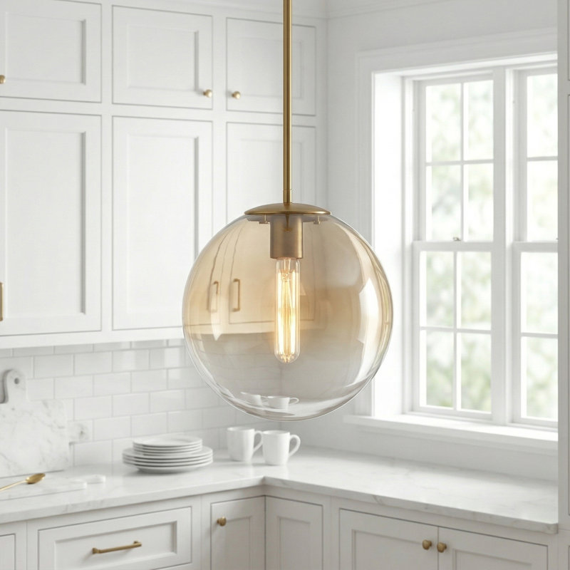 Luminaire suspendu en verre 9 po, Brushed Gold