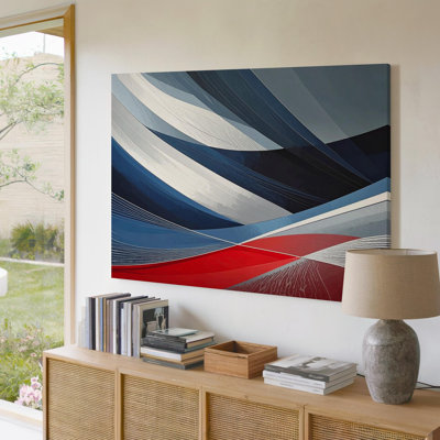Art mural, bandes abstraites dynamiques sur toile en toile noire et rouge prête à accrocher