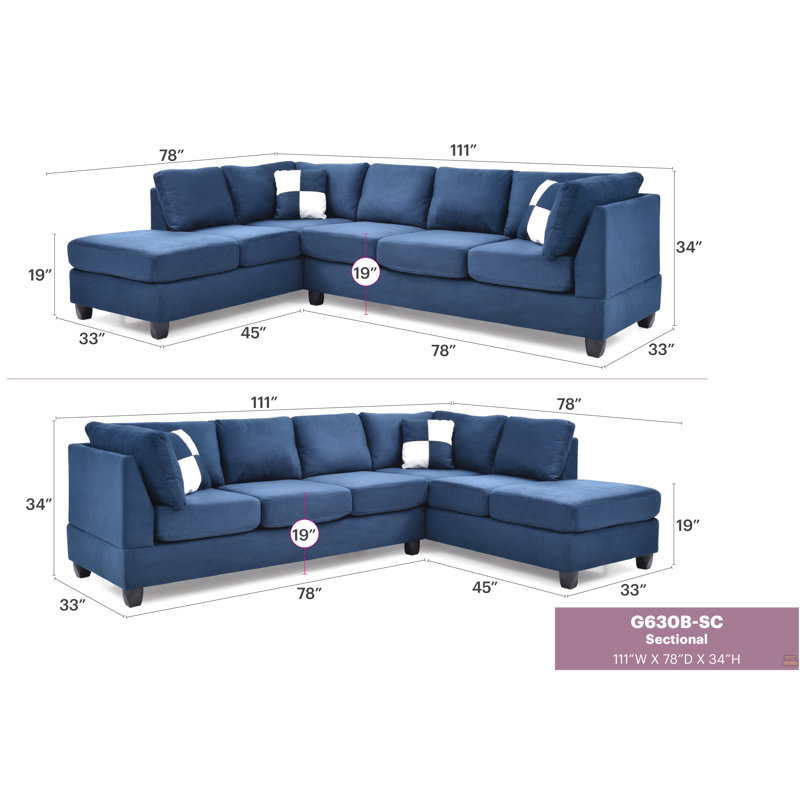 Sectional (Without Ottoman), Navy Blue Microfiber / Microsuede