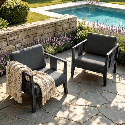 Chaise longue d'extérieur en bois de teck avec coussin et accoudoirs Junco