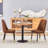 Table And Chair Set.31.5 Inch Dark Wood Grain Round Dining Table - Suction Molding Annular Texture.Paired With 2 Browntechnology-Fabric Material Dining Chairs.Suitable For Kitchen,Dining Room,Etc.-1039645688-1039645689