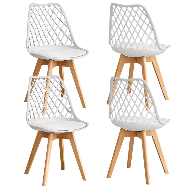 Dining Chairs - Nordic Style Dining Chair - Mesh Backrest - Solid Wood Legs, White, Set Of 4
