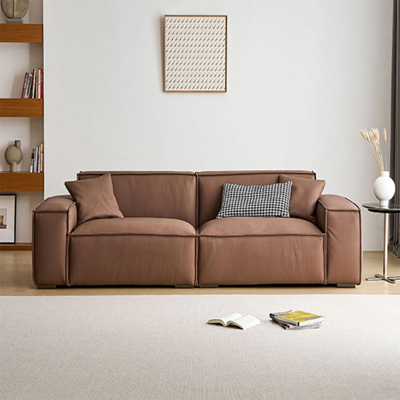 Brown Genuine Leather Modular Sofa cushion couch