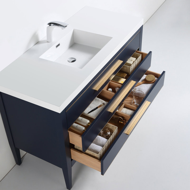 Alonza 49" Single Bathroom Vanity with Resin Top, Blue/Brass, Single