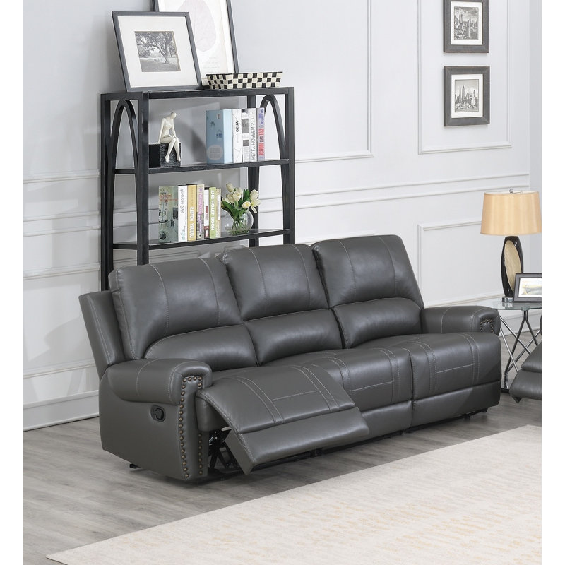 Adenn 91'' Faux Leather Reclining Sofa, Brown Faux Leather, Power