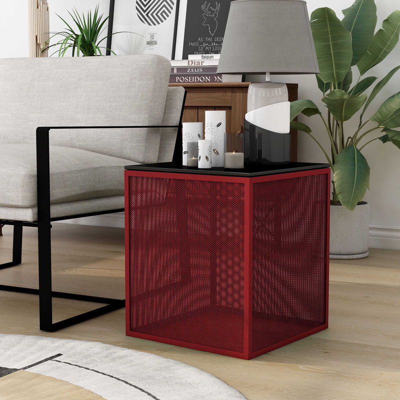 Table de bout en verre, Rouge/noir