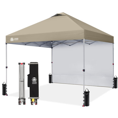 10 Ft. W x 10 Ft. D Steel Pop-Up Canopy Beach Tent with 1 Side Wall