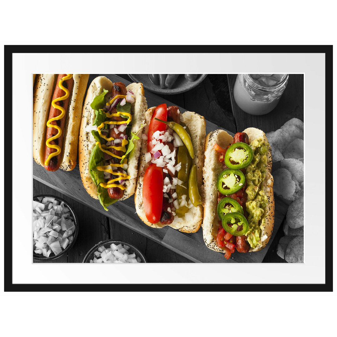 Gerahmtes Poster Delikate Hotdogs