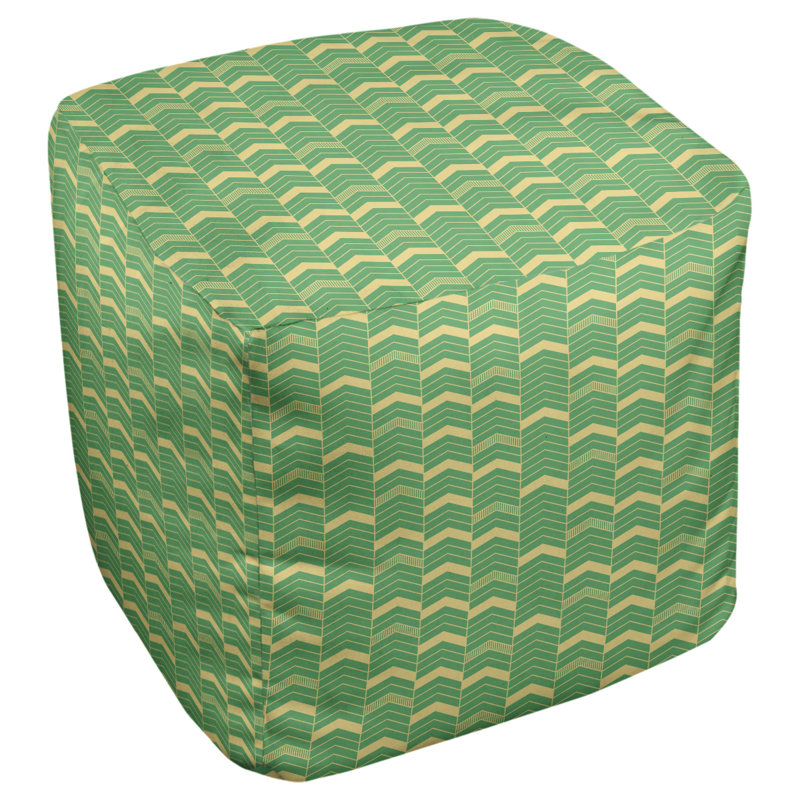 Repose-pieds cube à chevrons bicolores, Vert / Jaune
