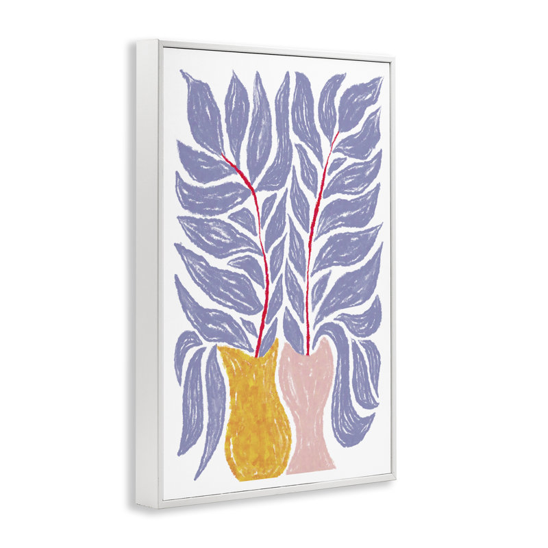 Feuilles mauves dans des vases, art giclée par Martina Pavlova, Giclée encadrée blanc bord de mer, H 24 po x l 16 po