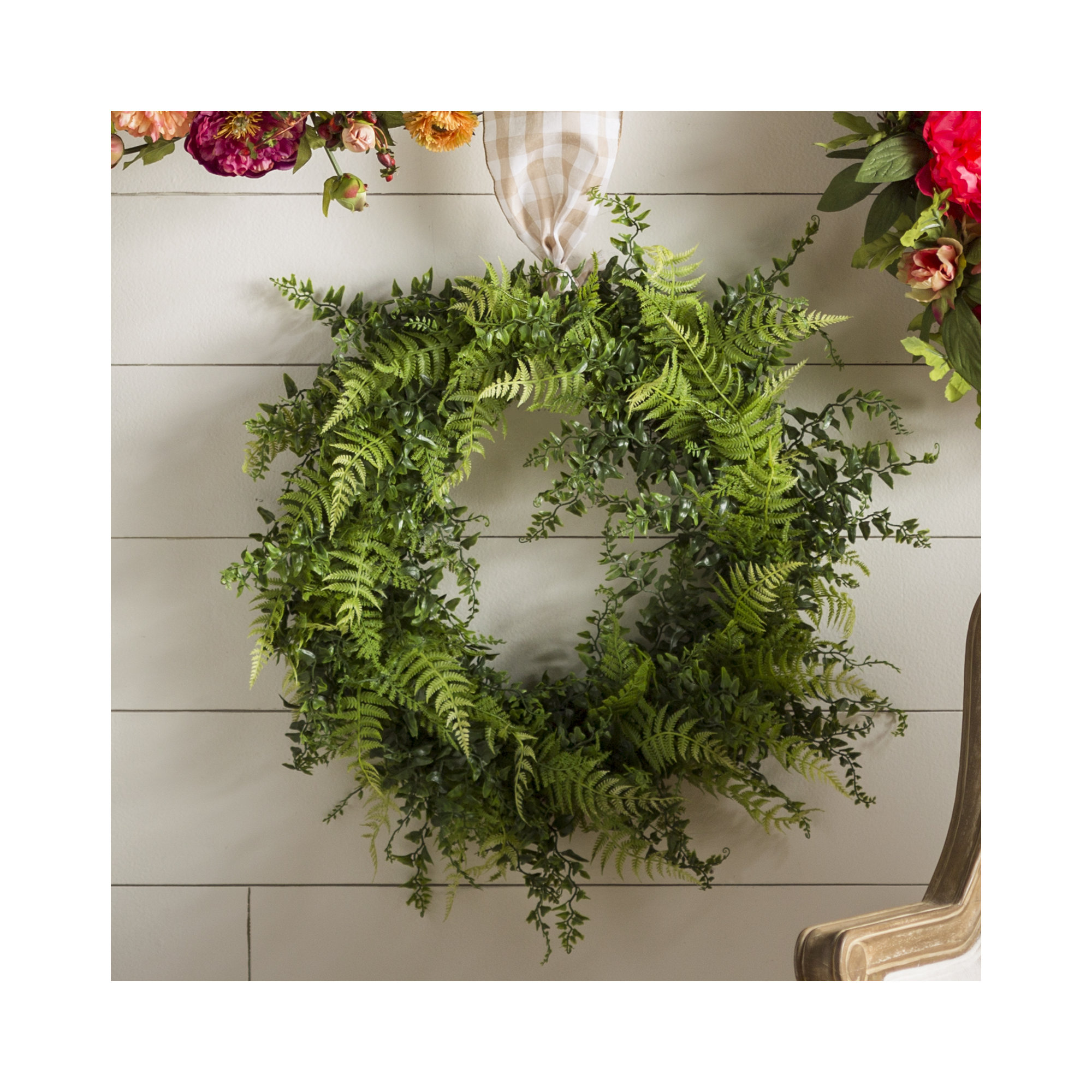 Artificial Buckler Fern and Grass Wreath, 24" H x 24" W x 4" D