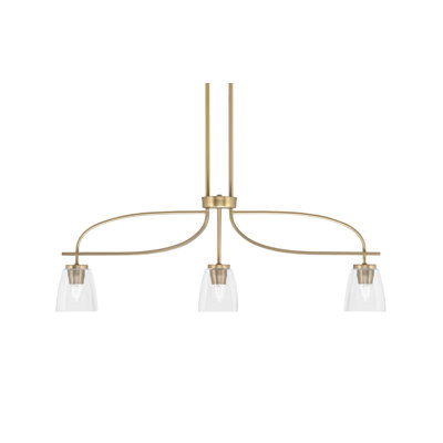 Cavella 3 Light Island Light Shown With 4.5" Square Clear Bubble Glass