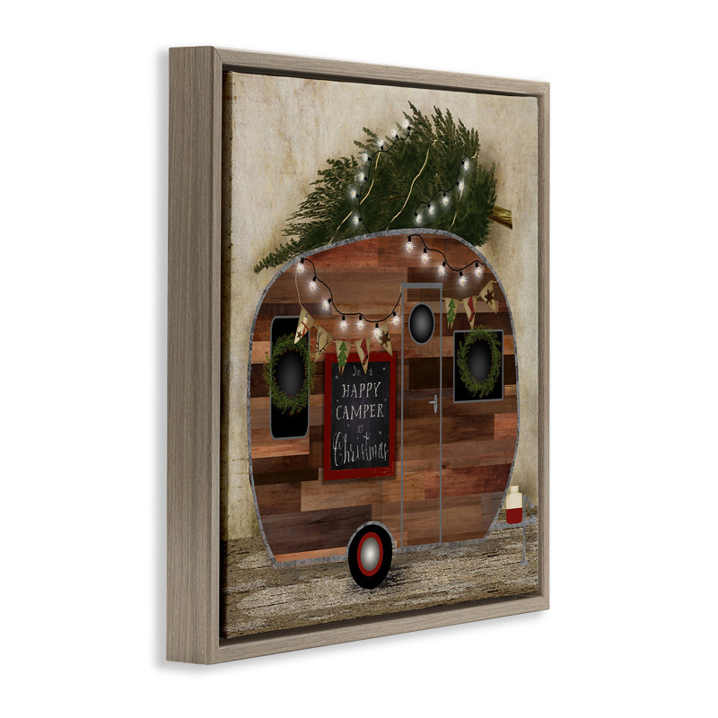 «Happy Camper At Christmas», art mural encadré sur toile flottante par Beth Albert hwp-132, Cadre flottant orme Montalcino