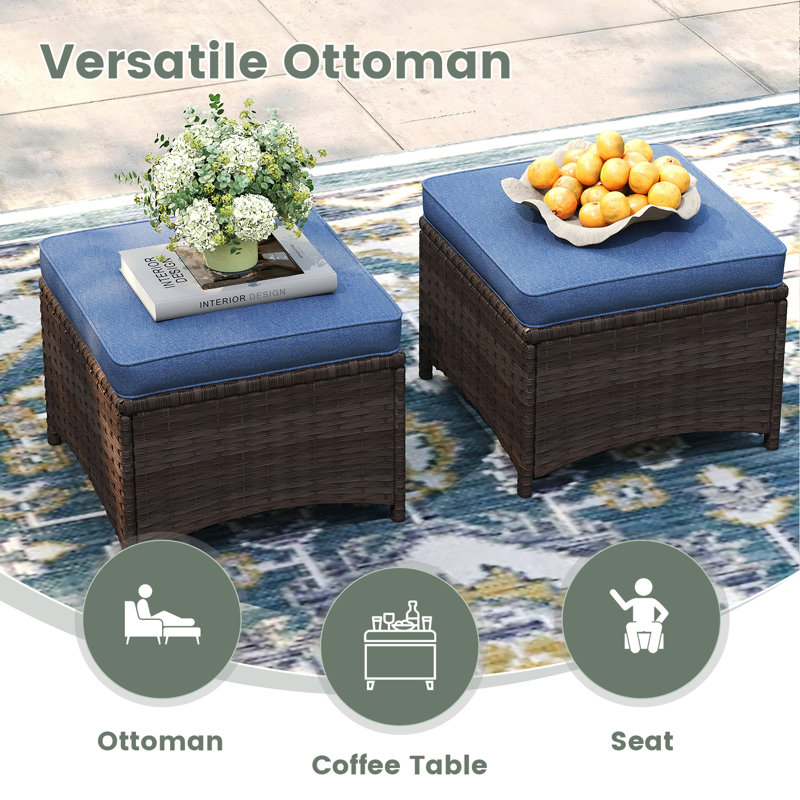 patio wicker ottoman, Slate Blue