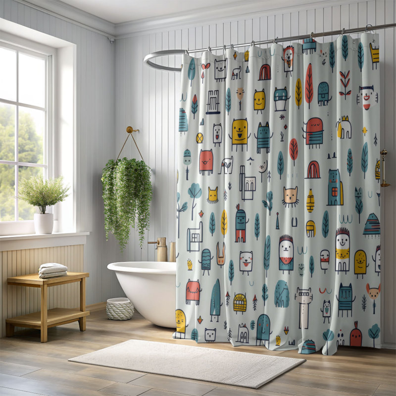 Dessin animé Crew - Rideau de douche Premium, H 74 po x l 71 po