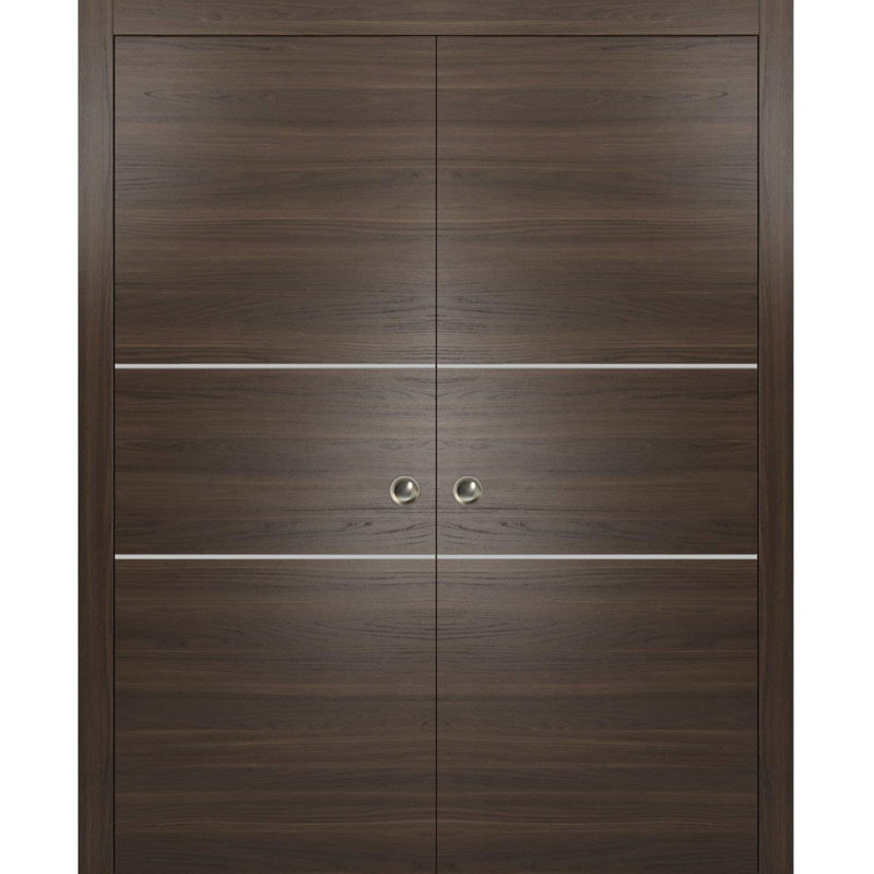 Portes françaises à panneaux, Frêne chocolat, 72 po x 96 po