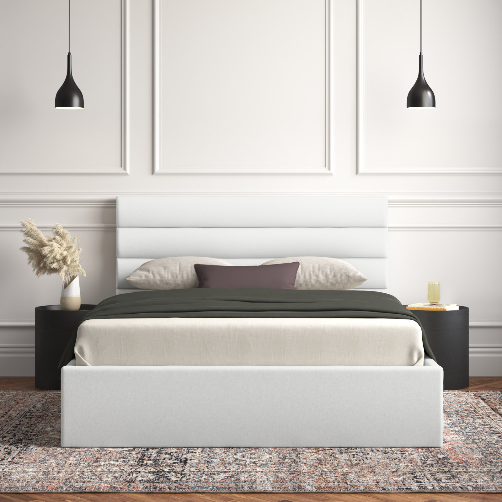 Ruma Upholstered Platform Bed, White, Queen