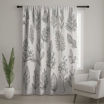 Line Drawing Foliage Window Curtains, Foliage Sheer & Blockout Curtains - 1 Panel