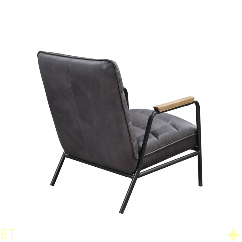 Fauteuil d'appoint en cuir fleur et fer mat