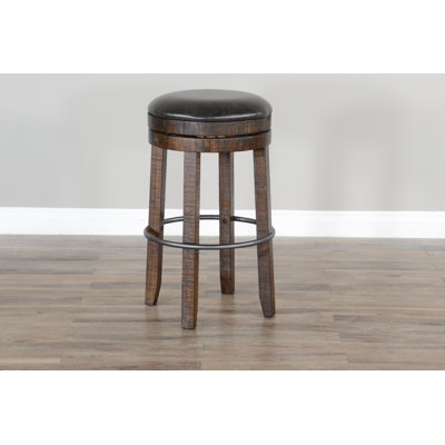 Schneck Swivel Upholstered Faux Leather Counter Stool with Solid Wood Frame