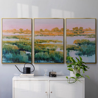 Marshland View I, ensemble de 3 toiles encadrées
