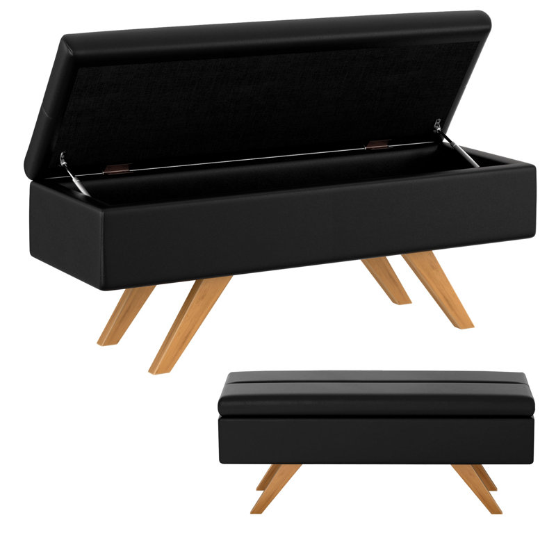 Banc de rangement moderne en similicuir avec couvercle à charnières Rafa Vegan
