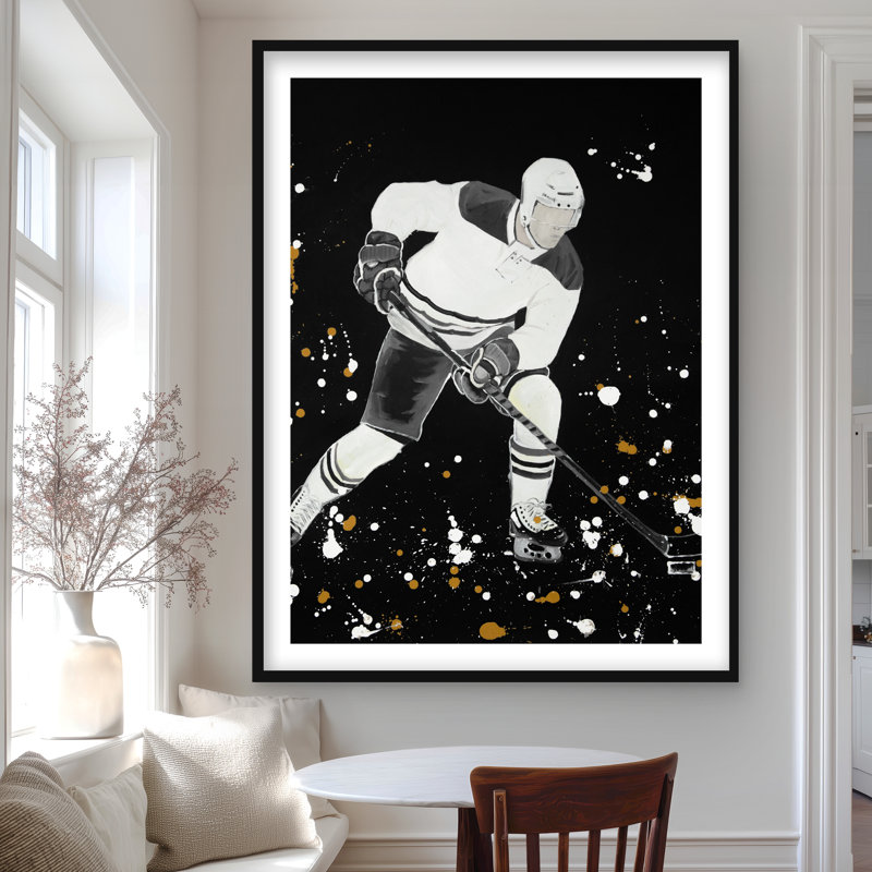 Joueur de hockey en action - Reproduction matte encadrée pour la décoration intérieure