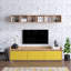 Meuble télé moderne scandinave, chêne et jaune, 59,1 po x 17,7 po x 13,8 po | 100% panneau de particules enduit de mélamine, épaisseur: 0,7 pouce | Conception murale avec de nombreuses tablettes pour un rangement élégant dans le salon