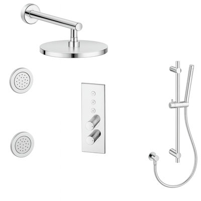 LineaBox Vertical Square 3-Way Diverter Shower System with 8-Inch Rain Shower Head, Two Body Sprays and Hand Shower with Slide Bar, Valve Included