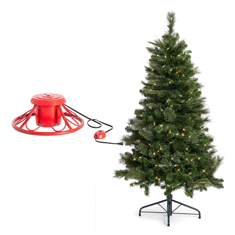 The Holiday Aisle® Rotating Tree Stand Base with Cascade Quick Set 5-Ft Pre-Lit Tree