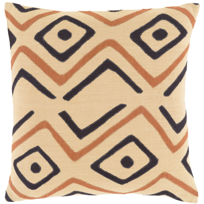 Nairobi Geometric Pillow Cover, 18" H x 18" W x 0.25" D, Beige\Orange