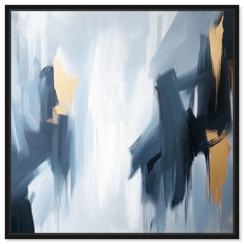 «Art Remedy», toile abstraite grise sur fond dynamique, Indigo I, H 13 po x l 13 po, Cadre flottant noir