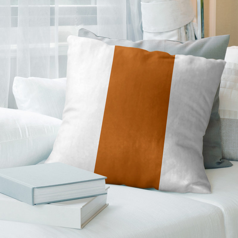 Leather/Suede Reversible Throw Pillow, 14" x 14", White/Orange/White