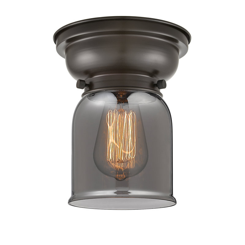 Aditi Bell 1 Light 6" Flush Mount, Plated Smoke, Brushed Satin Nickel, 6 Watt Vinage LED Bulb