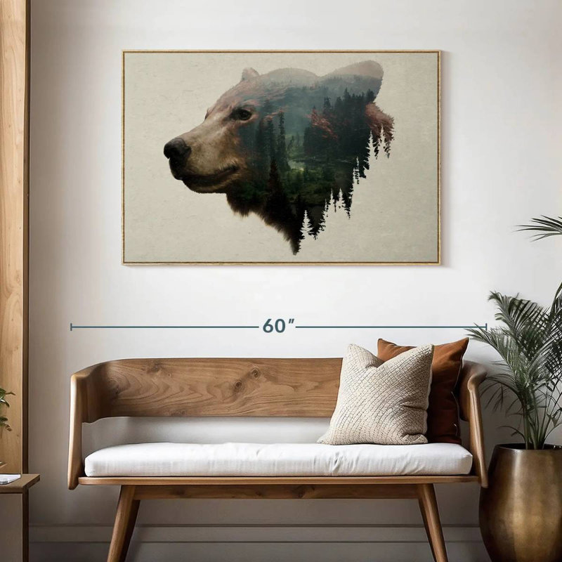 Ours noir du nord-ouest du Pacifique, Cadre flottant en bois naturel, 46 po x 31 po