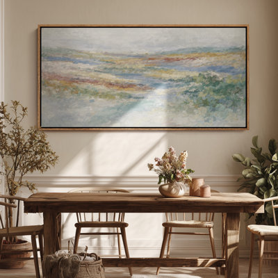Large Framed Canvas Wall Art - Pastel Abstract Landscape Horizon Decor - 60"x20", 60"x30"