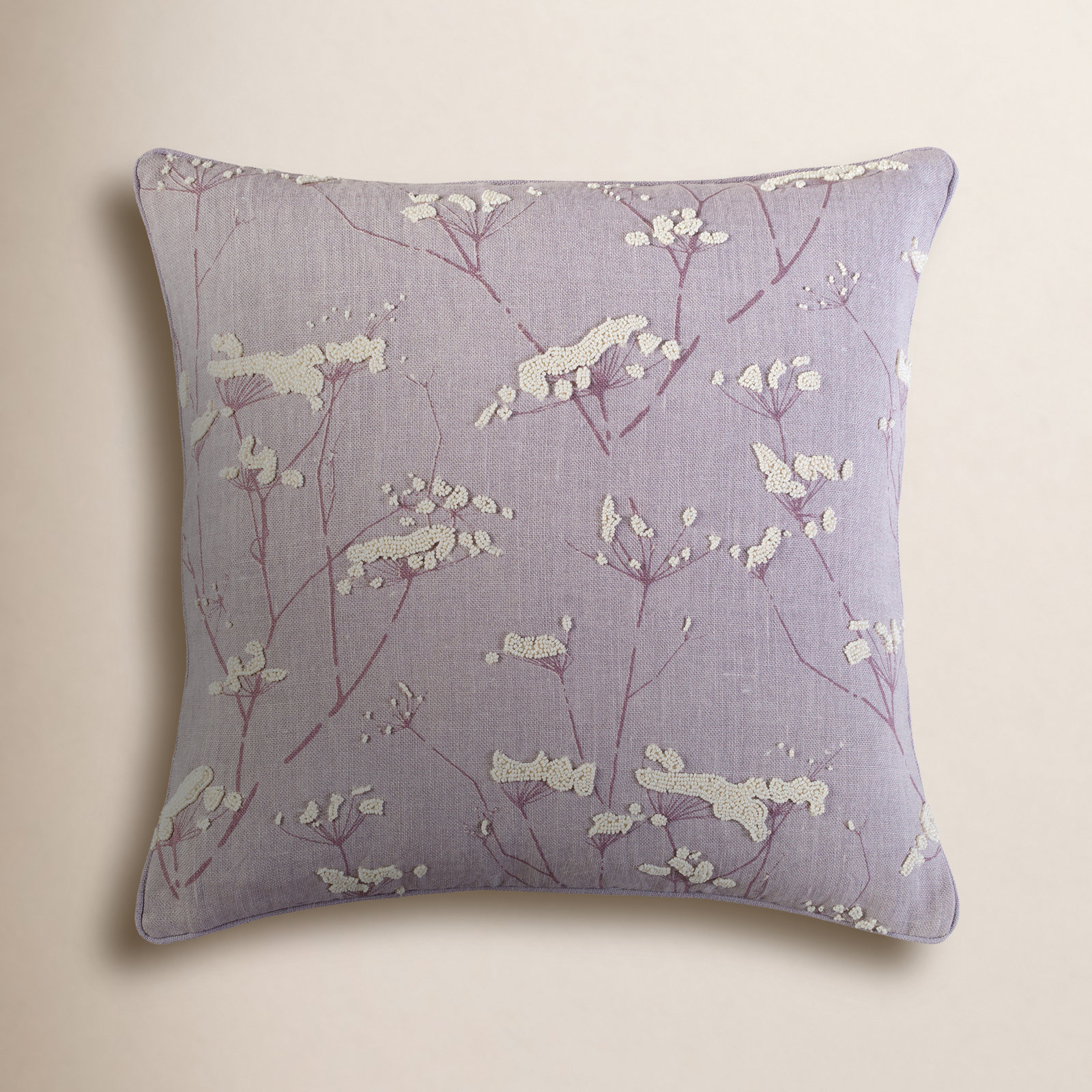 Alora Floral Linen Pillow Cover, Purple, No Fill, 22" H x 22" W x 4" D