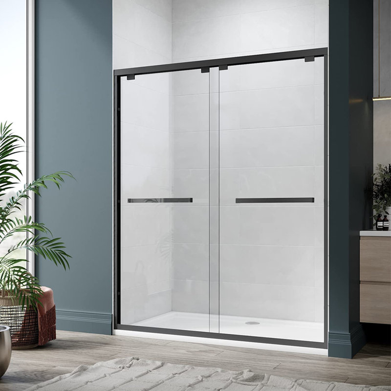 Matte Black Frameless Double Sliding Shower Door with Clear Glass