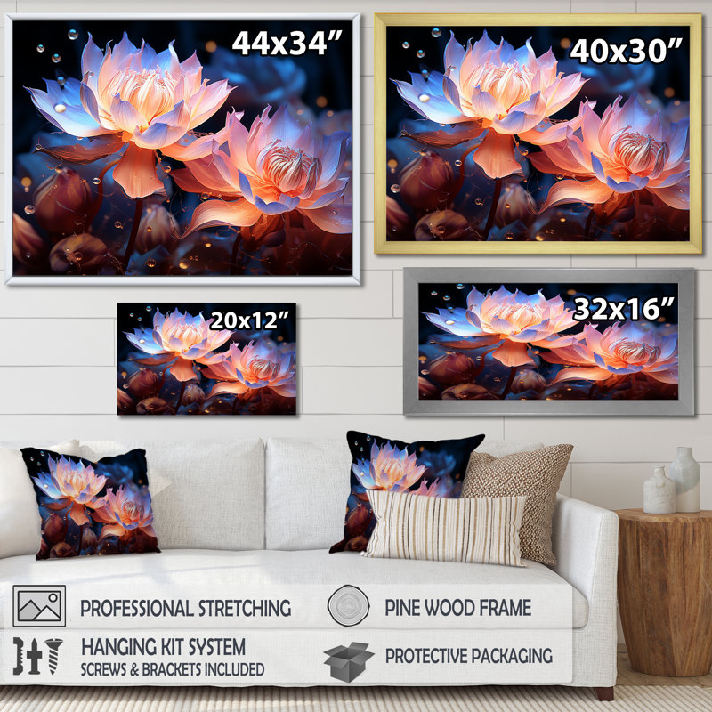 «Beautiful Rainy Lotus Dance IV», reproduction sur toile, Cadre flottant blanc, H 12 po x l 20 po
