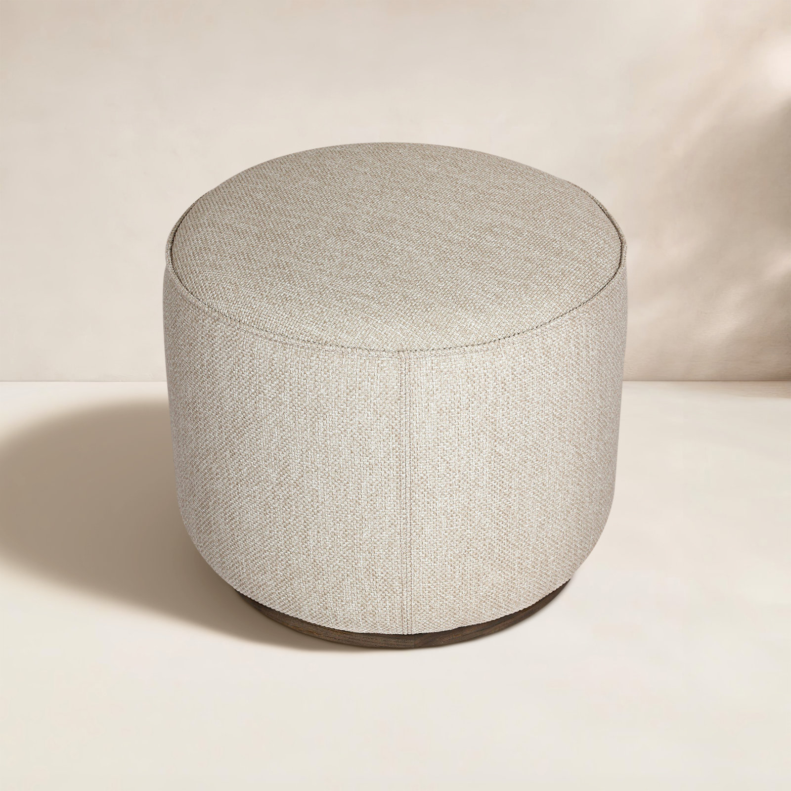 Devin Round Outdoor Ottoman with Cushion, Ramiro Ecru