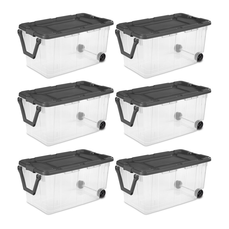 Sterilite 40 Qt Clear Plastic Storage Bin Totes w/ Latching Lid, Gray (12 Pack), 40 Quart, Clear/Gray