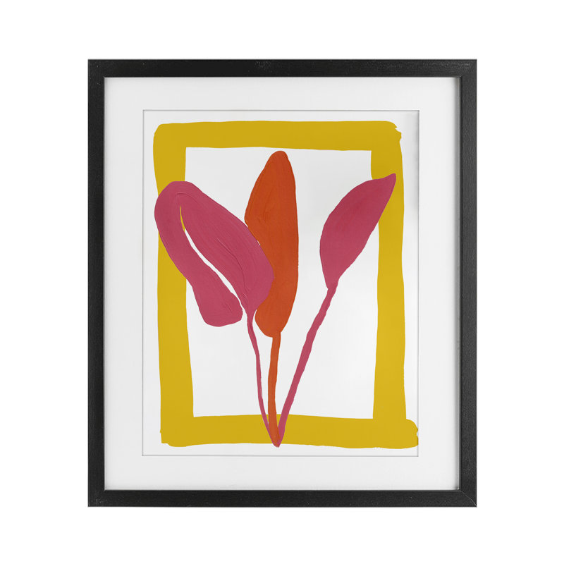 New Oasis Warm Leaves, reproduction encadrée sous verre, conception de Bronwyn Baker, Cadre noir minuit, H 21 po x l 17 po