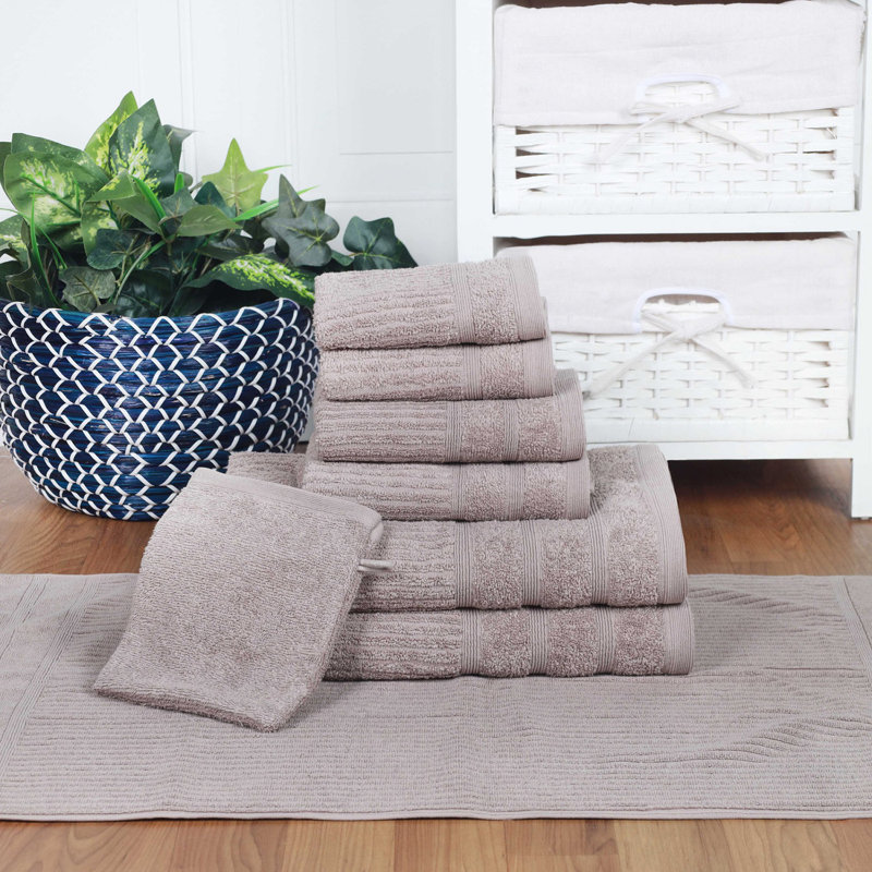 Rockaway Certified Egyptian Cotton 8 Piece Towel with Hand Glove and Bath Mat Set, Gray