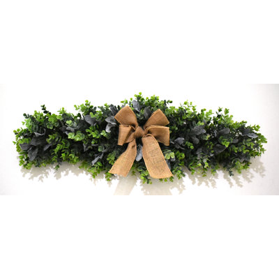 32" Boxwood Lam's Ear Swag With Burlap Ribbon