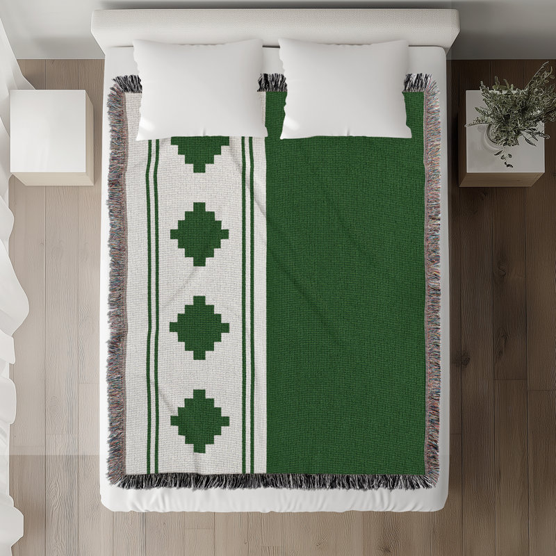 Ector South Western Cotton Blend Blanket, Green/Off-White, 60" L x 50" W
