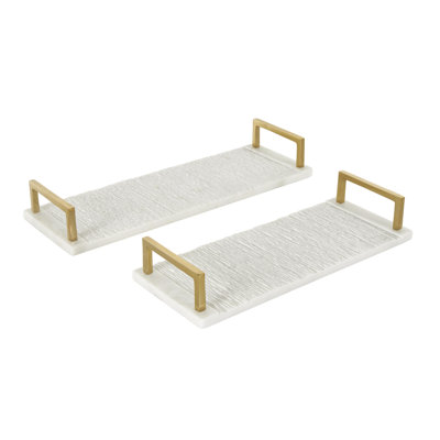 Cole And Grey Marble Textured Living Room Decor Tray With Gold Handles