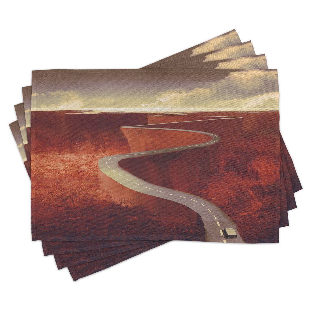 Platzdeckchen 4er-Set, Windy Road Clouds, Dunkelorange-Creme