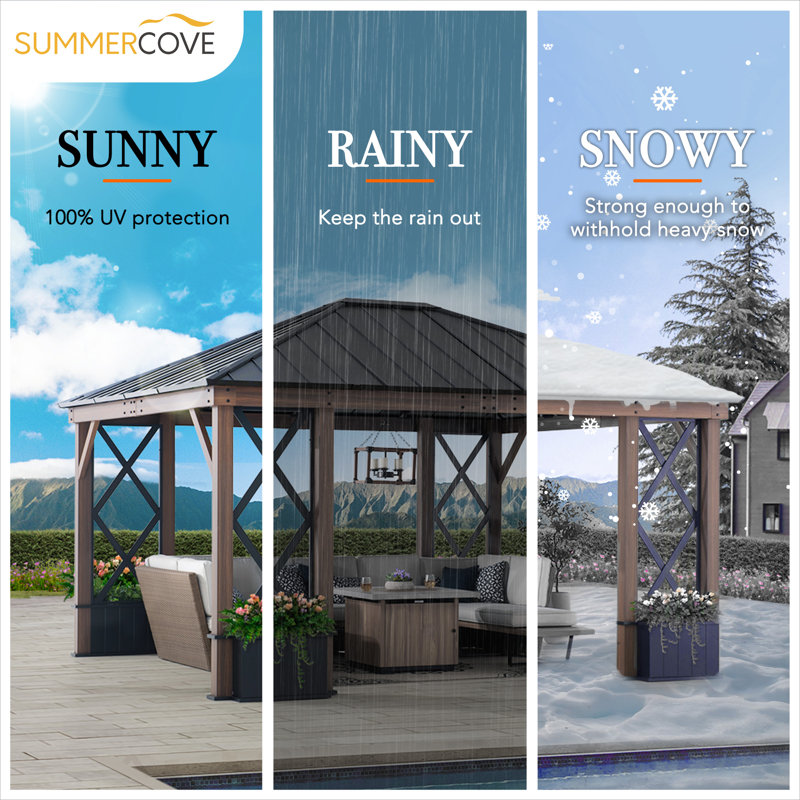 13 ft. x 15 ft. Black Steel Roof Gazebo with Aluminum Frame and Planters