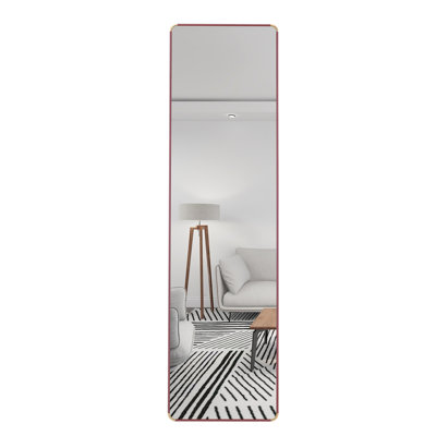  Floor Standing Full-Length Mirror with Mahogany Frame, 60"x16.5" Wall Mounted Vanity Mirror for Foyer, Mahogany