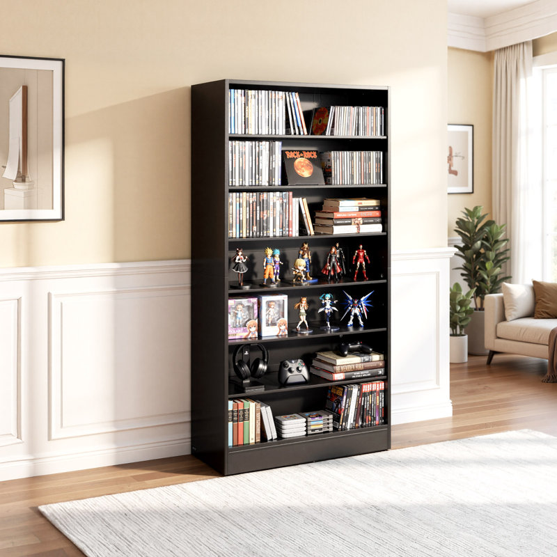 Media Storage Cabinet, 7-Tier DVD Shelf Organizer, 27.56 x 11.81 x 55.12 in Multimedia Storage Organizer for CDs, DVDs, Books and Games, CD Shelf for Living Room, Home Office, Recording Room